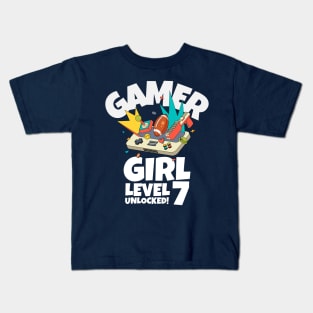 Gamer Girl Level 7 Unlocked Kids T-Shirt